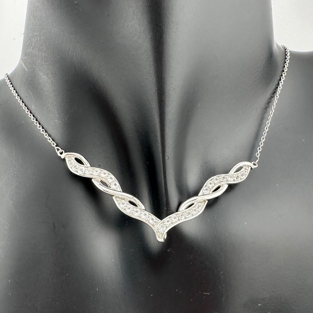 Elegant Twisted Silver Lab Created White Sapphire Formal Evening Necklace